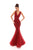 Tarik Ediz - 93620 Sleeveless V Neck Lace Mermaid Gown In Red