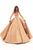 Tarik Ediz - 93711 Strapless V-neck Pleated Ballgown In Gold