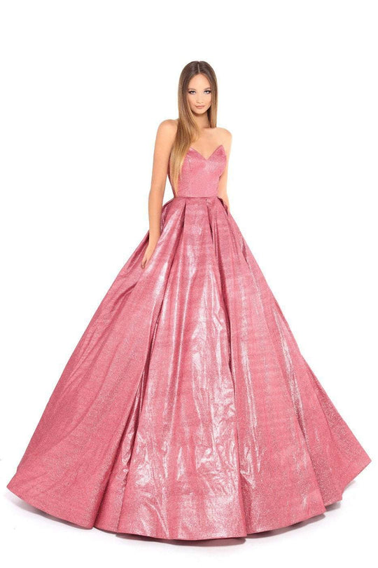 Tarik Ediz - 93711 Strapless V-neck Pleated Ballgown In Pink