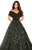 Tarik Ediz - 93712 Surplice Off Shoulder Glitter Floral Ballgown In Green