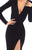 Tarik Ediz - 93717 Plunging Long Sleeves Gown with Slit In Black