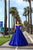 Tarik Ediz - 93730 Plunging Off-Shoulder Pleated Ballgown In Blue