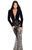 Tarik Ediz - 93747 Animal Printed Plunging Long Sleeves Dress In Black