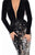 Tarik Ediz - 93747 Animal Printed Plunging Long Sleeves Dress In Black