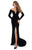 Tarik Ediz - 93749 Fitted Long Sleeves Evening Gown with Slit In Black