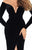 Tarik Ediz - 93749 Fitted Long Sleeves Evening Gown with Slit In Black