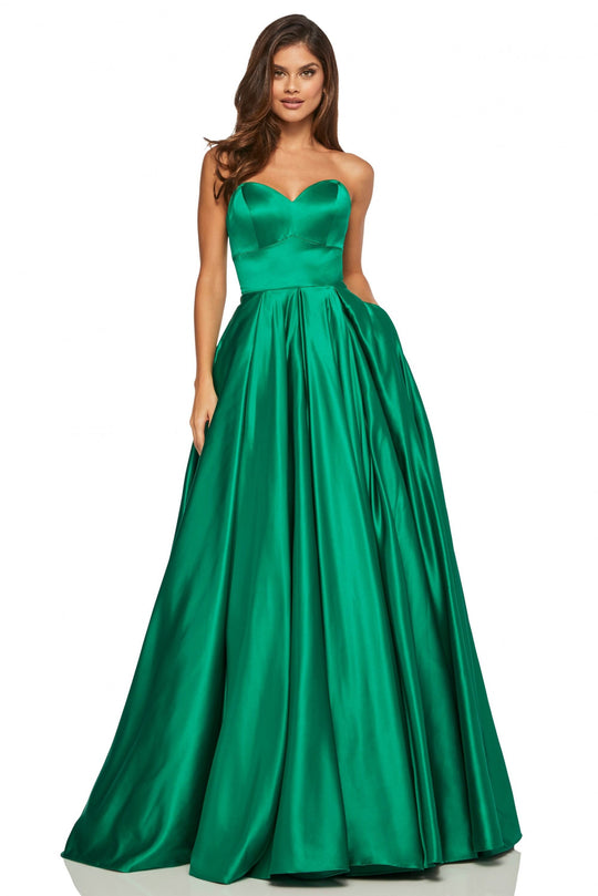 Sherri Hill - 52850 Strapless Sweetheart Long A-Line Satin Dress In Green