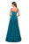 La Femme - 27226 Pleated V-neck Satin A-line Dress In Green