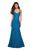 La Femme - 27709 Floral V-Neck Fitted Trumpet Evening Dress In Blue and Green