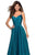 La Femme - 27226 Pleated V-neck Satin A-line Dress In Green