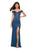La Femme - 27752 Off Shoulder High Slit Long Fitted Satin Dress In Blue and Green