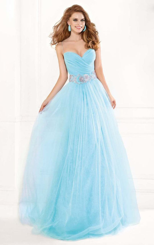Tarik Ediz - Ornate Ruched Gown 92336 in Blue