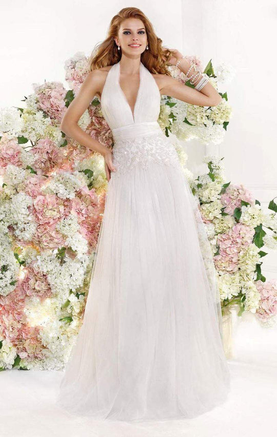 Tarik Ediz - Embellished Shirred Gown 92346 in White