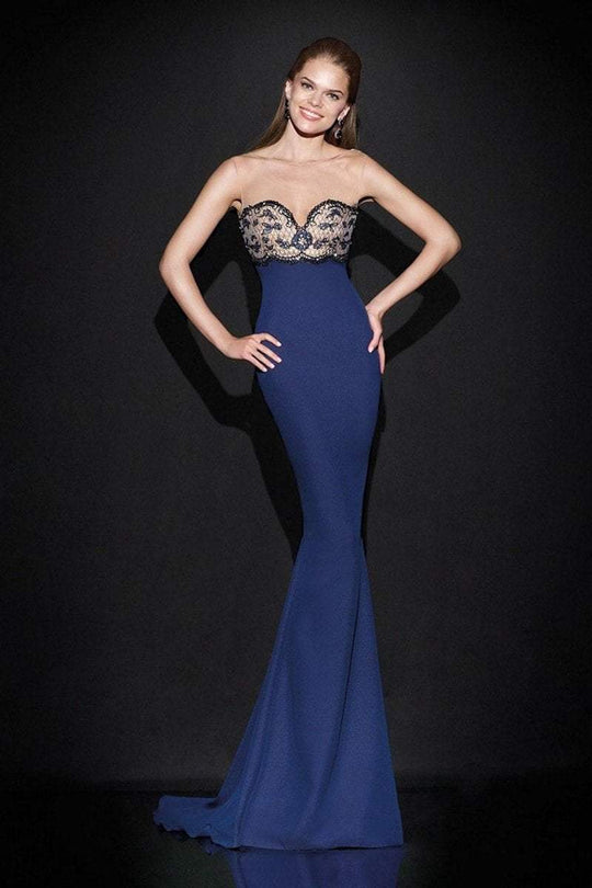 Tarik Ediz - Illusion Empire Gown 92478 in Blue