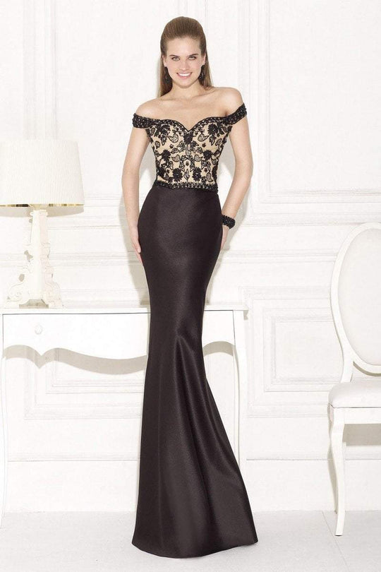Tarik Ediz - Embroidered Off-The-Shoulder Neck Dress 92485 in Black