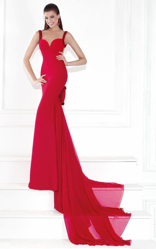 Tarik Ediz Bow Accented Panel Gown 92504 in Red
