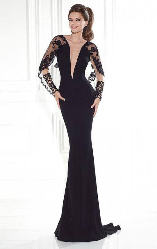 Tarik Ediz - Sheer Cape Gown  92523 in Black