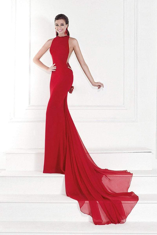 Tarik Ediz - Lace Halter Neck Gown 92528 in Red
