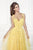 Tarik Ediz - Floral Illusion Bateau Neck Gown 92537 in Yellow