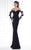 Tarik Ediz Ribbon Accented Long Sleeve Off Shoulder Gown 92571 In Black