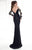Tarik Ediz Ribbon Accented Long Sleeve Off Shoulder Gown 92571 In Black