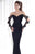 Tarik Ediz Ribbon Accented Long Sleeve Off Shoulder Gown 92571 In Black
