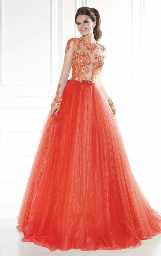 Tarik Ediz - Illusion Tulle Gown  92579 in Orange