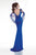 Tarik Ediz 92583 Fitted Embellished V-Neck Cape Gown In Sax