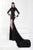 Tarik Ediz - Embellished Long Sleeves Slit Gown 92586 in Black