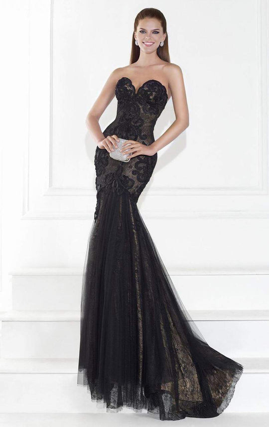 Tarik Ediz - Embroidered Trumpet Gown 92598 in Black