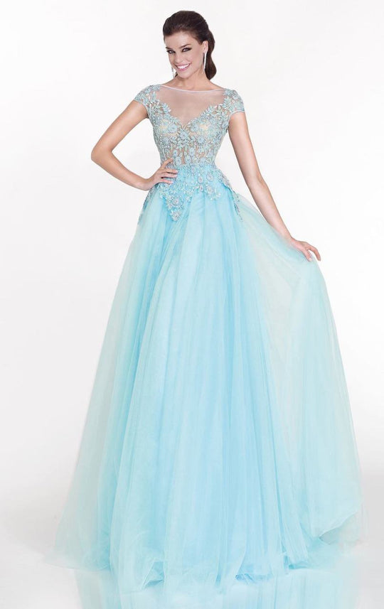 Tarik Ediz - Embellished A-Line Gown 92616 in Blue