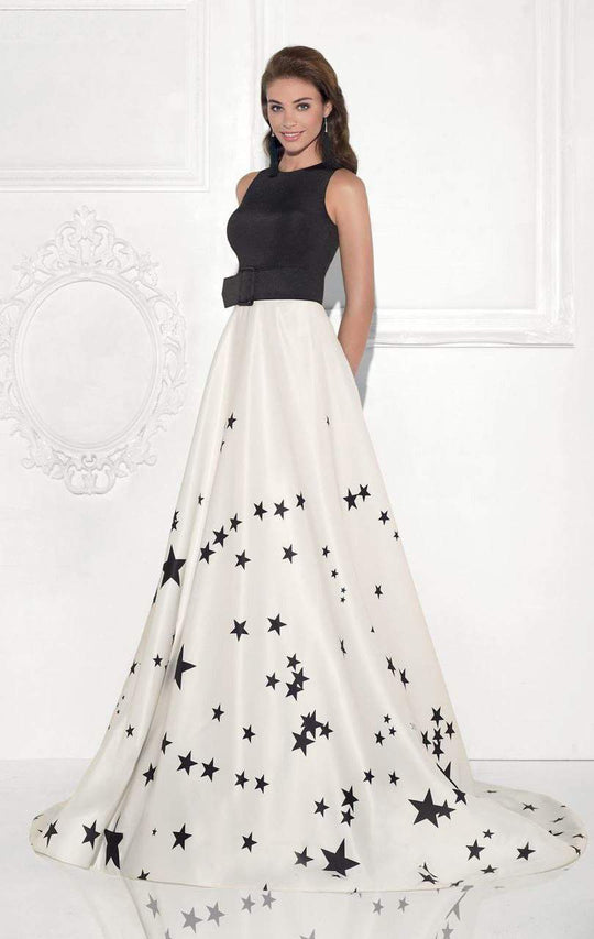 Tarik Ediz - Printed Satin Jersey Long Dress 92810 in Black and Print