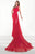 Tarik Ediz - Asymmetrical Neck Sheath Gown 92823 in Red