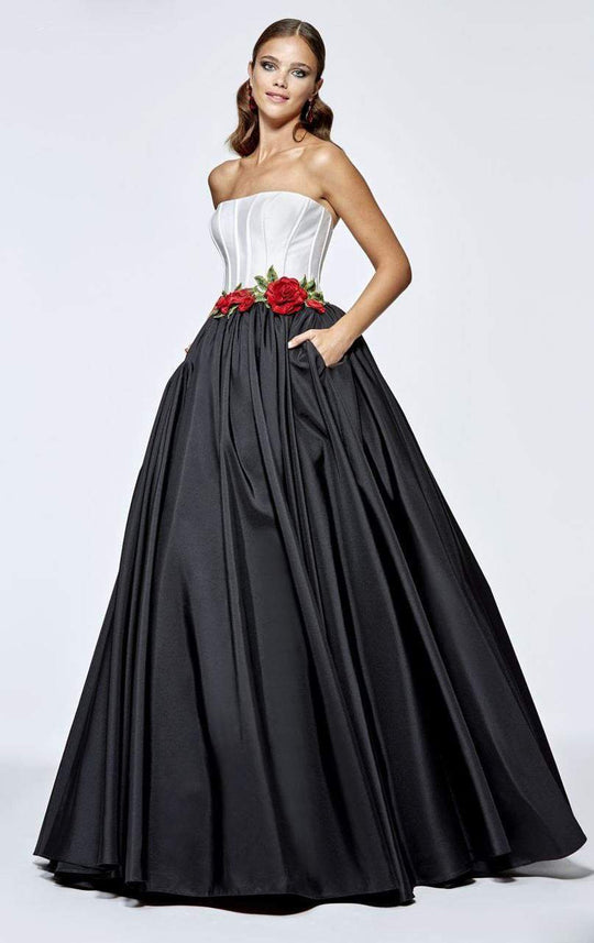 Tarik Ediz - Two-Tone Taffeta Long Gown 93112 in Black and White