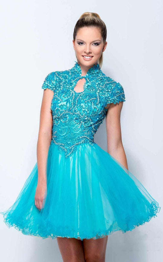 Terani Couture - 151P0024A Lace High Neck A-line Dress in Green