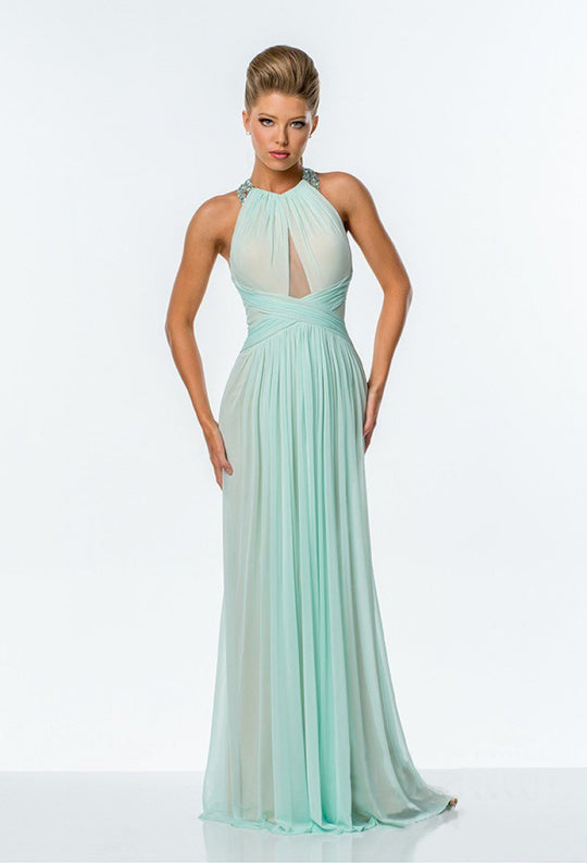 Terani Couture - Jewel Embellished High Neck Gown 151P0044B in Green