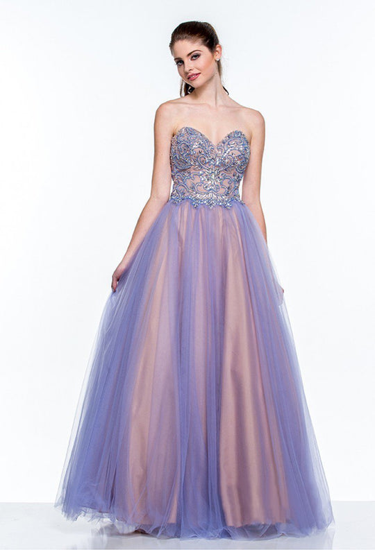 Terani Couture - 151P0097A Strapless Beaded Bodice Evening Gown in Purple and Neutral