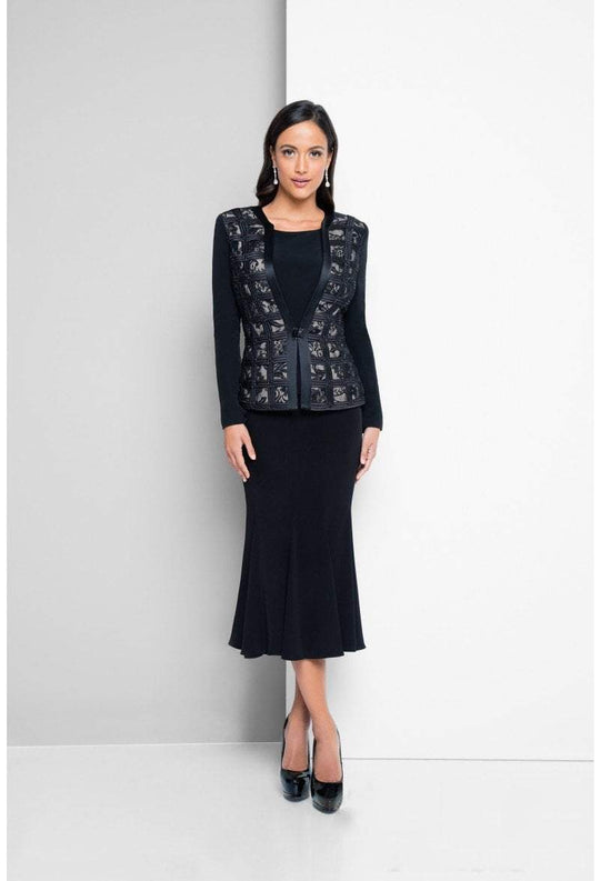 Terani Couture - Bead Embellished Scoop Neck Dress 1523S0863B in Black and Neutral