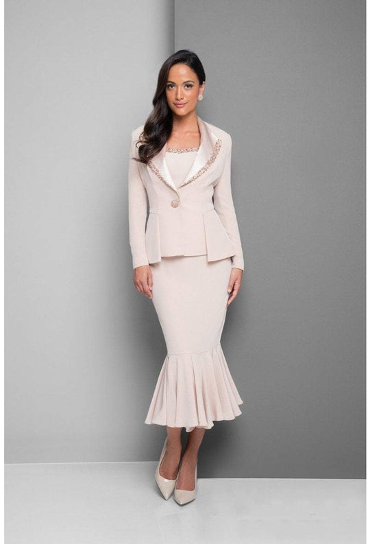 Terani Couture - Crystal Trimmed Dress with Jacket 1525S0969B in Neutral