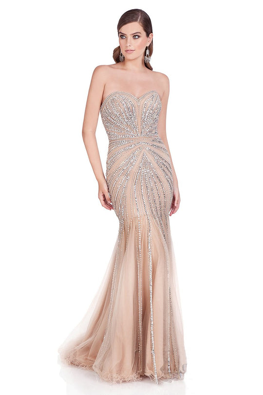 Terani Couture - Strapless Sweetheart Mermaid Tulle Gown 1611GL0489A In Silver and Neutral
