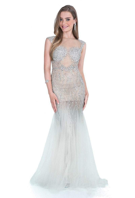 Terani Couture - 1611P0227A Crystal Embellished Illusion Gown in Green and Neutral