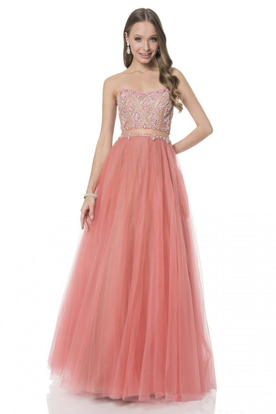 Terani Couture - Charming Beaded Sweetheart Two-piece A-line Tulle Gown 1611P1014A In Pink