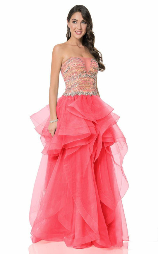 Terani Couture - Unique Beaded Sweetheart Tulle Ball Gown 1611P1120A In Pink and Neutral