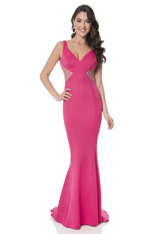 Terani Couture - 1612P0507A Plunging V-Neck Trumpet Gown in Pink