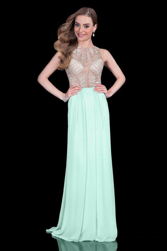 Terani Couture - Sheer Geometric A-Line Gown 1615P1294B in Green