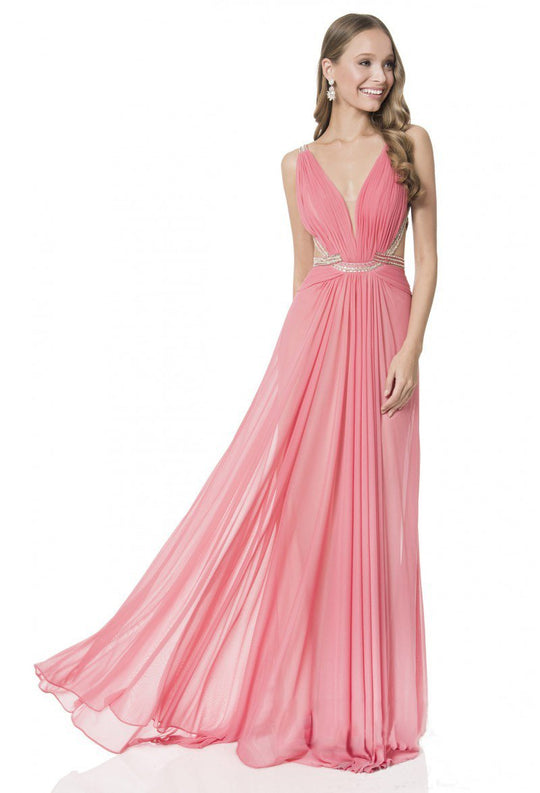 Terani Couture - Shirred Ornate Strap Gown 1615P1313B in Pink