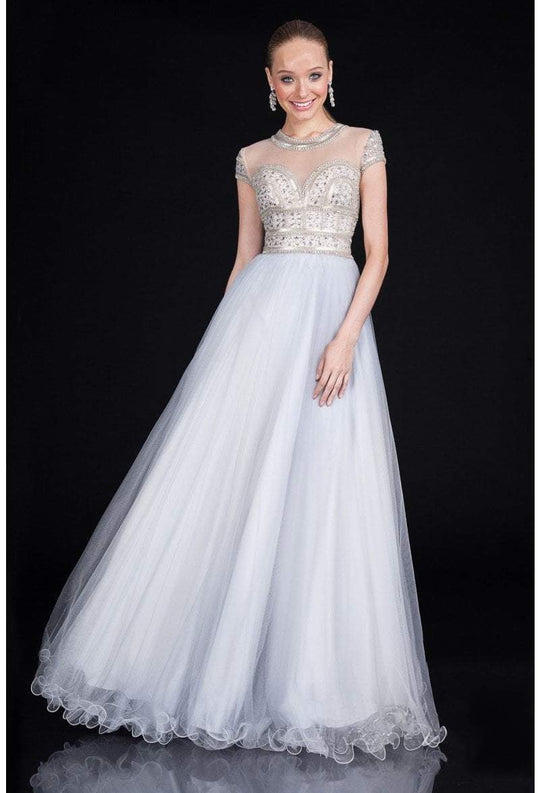 Terani Couture - 1615P1315B Embellished Illusion Jewel Neck Ballgown in Silver
