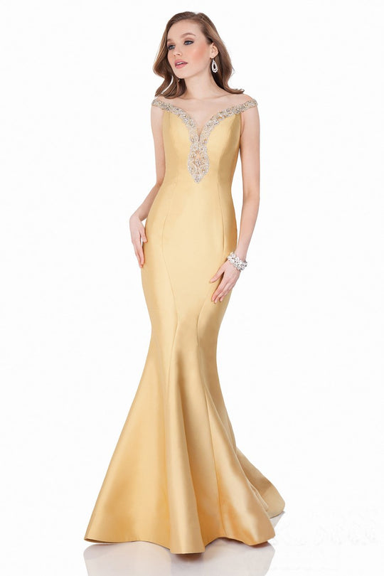 Terani Couture - Elegant Beaded Off The Shoulder Mermaid Gown 1621E1462 In Gold