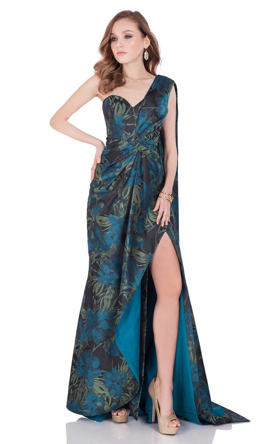 Terani Couture - One-shoulder Floral Print Evening Gown 1621E1480 In Multi-Color