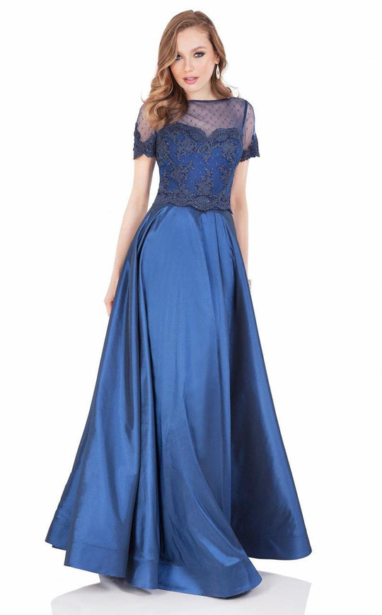 Terani Couture - Sheer and Lace Applique A-line Evening Gown 1621E1486 In Blue